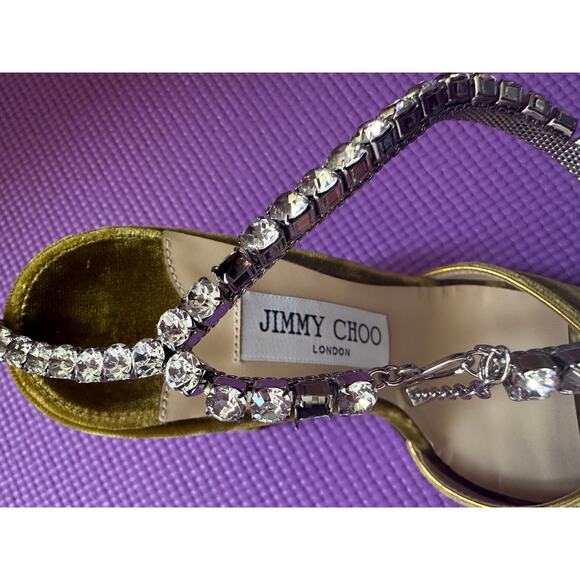 $1125 Jimmy Choo crystal embellished velvet sandals Saeda 85 NEW Size 37 READ - Picture 6 of 9